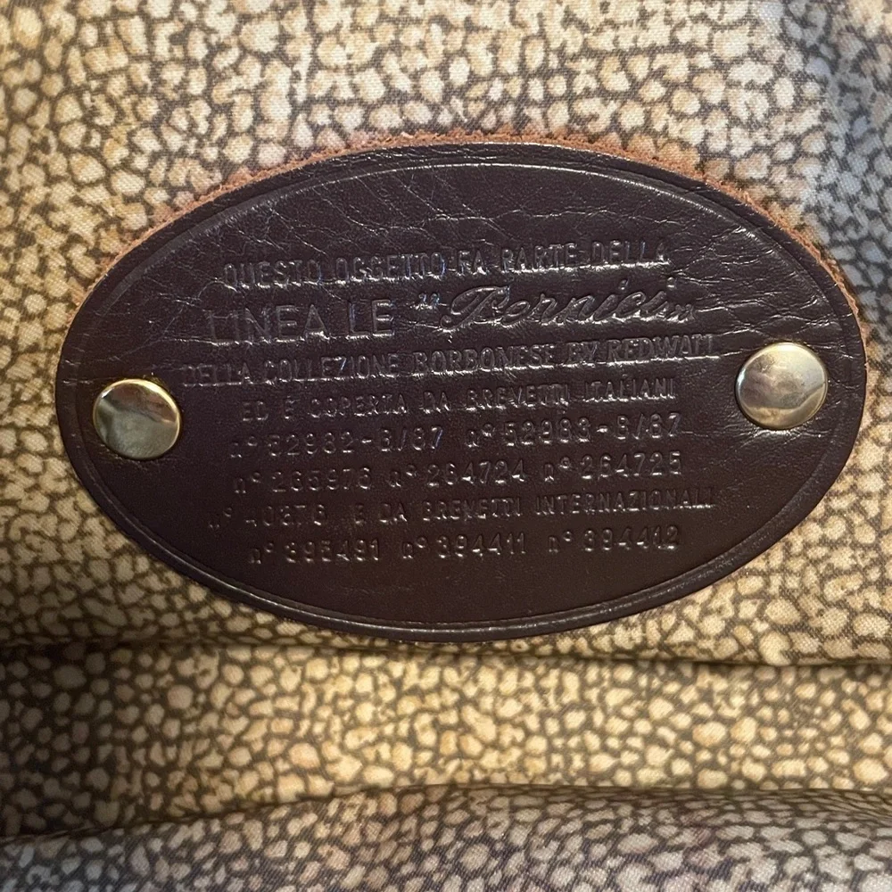 Borbonese Redwall Italia Nylon Brown Pattern Dome Satchel Canvas Handles